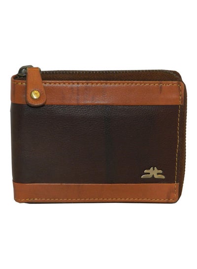 Buy Genuine Leather Designer Wallet With Full Zipper Dark Brown in UAE