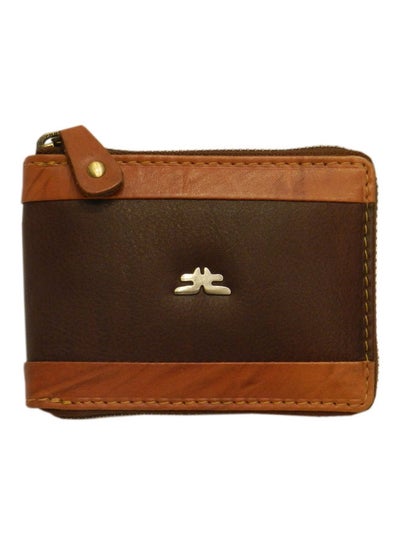 Buy Genuine Leather Designer Wallet With Full Zipper Dark Brown in UAE