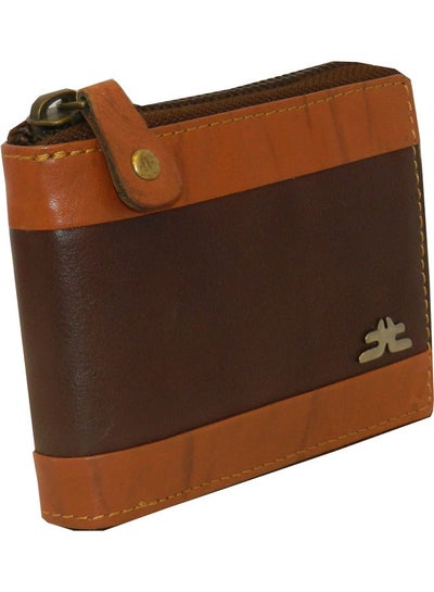 Buy Genuine Leather Designer Wallet With Full Zipper Dark Brown in UAE