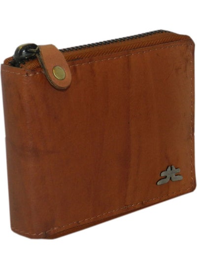 Buy Genuine Leather Designer Wallet With Full Zipper Rust in UAE