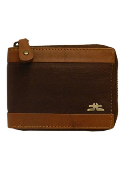 Buy Genuine Leather Designer Wallet With Full Zipper Dark Brown in UAE