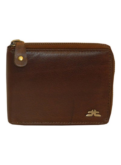 Buy Genuine Leather Designer Wallet With Full Zipper Dark Brown in UAE