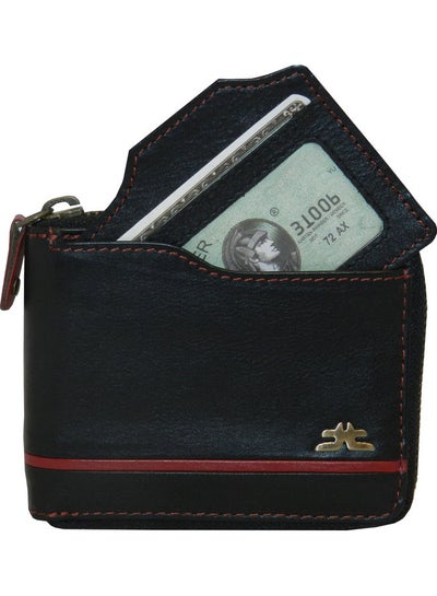 Buy Genuine Leather Designer Wallet With Full Zipper Black in UAE