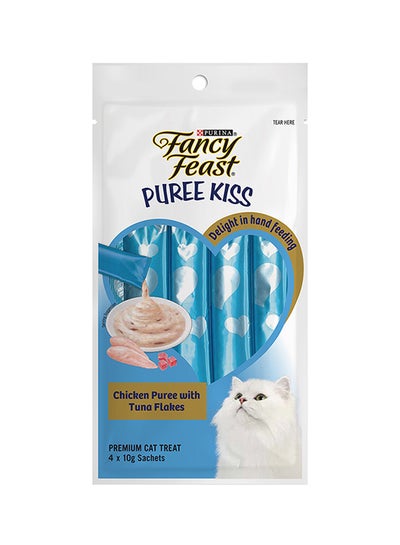 Buy Fancy Feast Puree Kiss Chicken Puree With Tuna Flakes, Pack Of 4 White 10grams in UAE