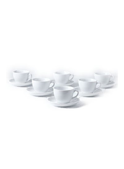 Buy 12-Piece Ergonomically Designed Fade-Proof Comfortable Grip Cup And Saucer White 280ml in UAE