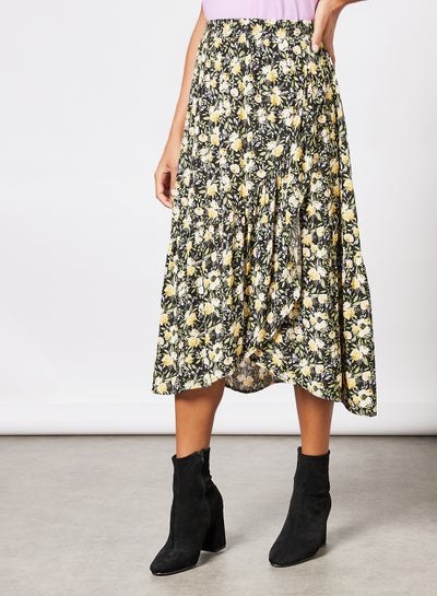 Buy High Waist Floral Skirt Black/yellow Flower in UAE