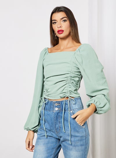 Buy Ruched Crop Top Green in UAE