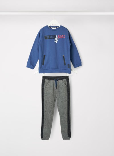 Buy Baby/Kids Slogan Print Sweatshirt And Pants Set Multicolour in Saudi Arabia