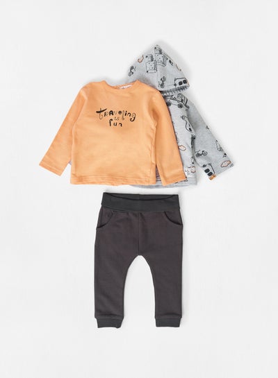 Buy Baby Printed Hoodie, T-Shirt And Pants Set Multicolour in UAE