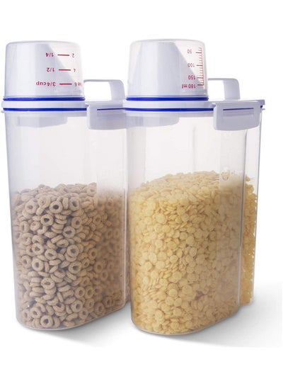 اشتري Pack of 2 Airtight Rice Bean Cereal Storage Container Bin With Measuring Cup Clear 2500ml في السعودية