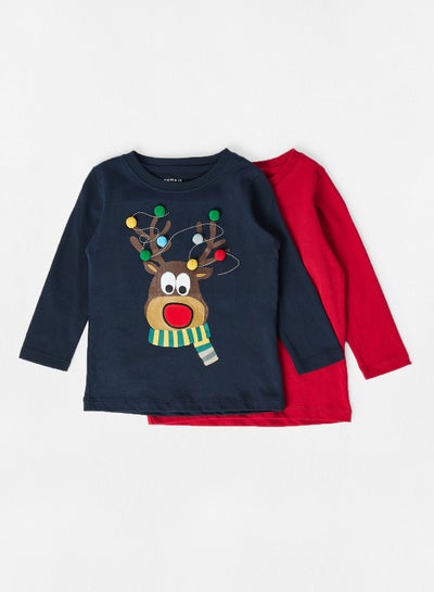 Buy Baby/Kids Reindeer T-Shirt (Pack of 2) Multicolour in UAE
