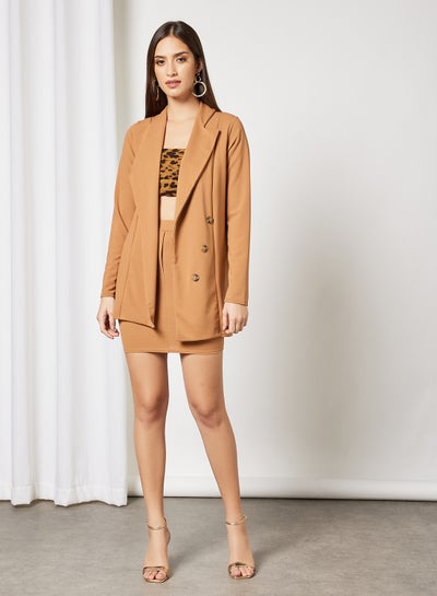 Buy Button Blazer And Mini Skirt Set Camel in UAE