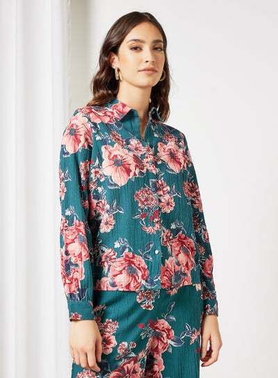 Buy Floral Shirt Teal in Saudi Arabia