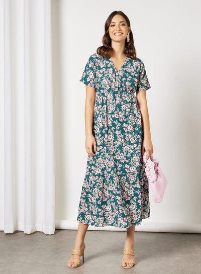 Buy Floral Dress Teal in Saudi Arabia