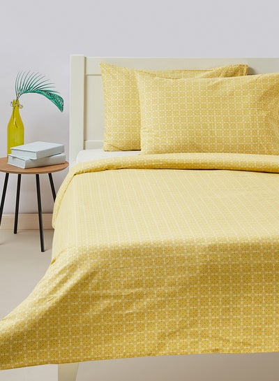 Buy Duvet Cover Set - With 1 Duvet Cover 200X200 Cm And 2 Pillow Cover 50X75 Cm - 100% Cotton Percale Rotary Print - 144 Thread Count Cotton Yellow/White Queen none in Saudi Arabia