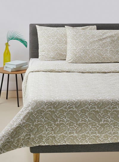 Buy Duvet Cover With Pillow Cover 50X75 Cm, Comforter 160X200 Cm, - For Queen Size Mattress - White/Beige/Green 100% Cotton Percale - 180 Thread Count White/Beige/Green Twin in Saudi Arabia