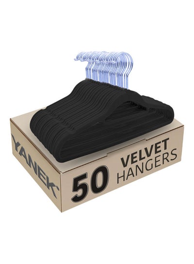 Buy 50-Piece Non-Slip Velvet Cloth Hanger Set Black in UAE