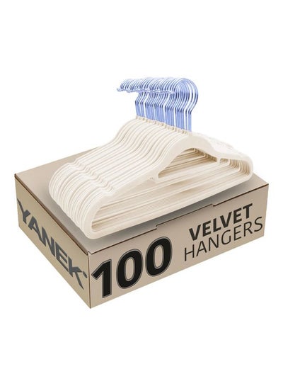 Buy 100-Piece Non-Slip Velvet Cloth Hanger Set Beige in Saudi Arabia