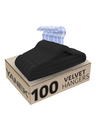 Buy 100-Piece Non-Slip Velvet Cloth Hanger Set Black in UAE