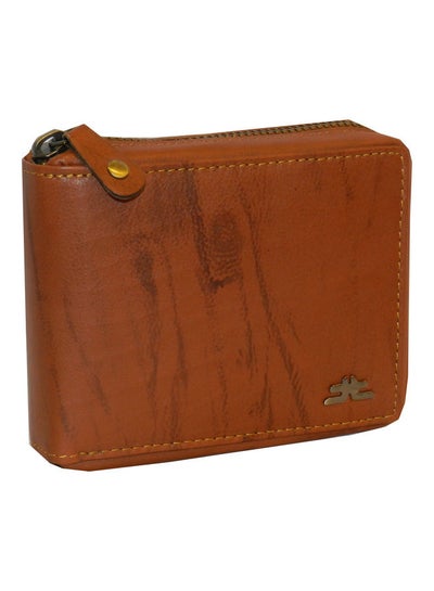 Buy Genuine Leather Designer Wallet With Zipper Rust in UAE