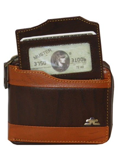 Buy Genuine Leather Designer Wallet With Zipper Dark Brown in UAE