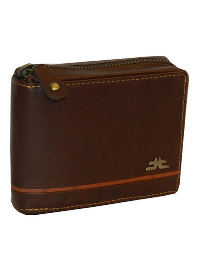 Buy Genuine Leather Designer Wallet With Zipper Dark Brown in UAE