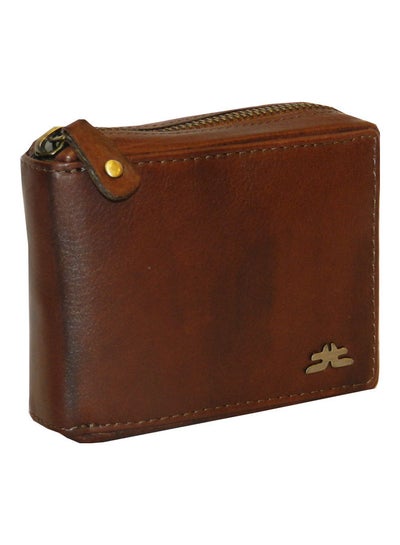 Buy Genuine Leather Designer Wallet With Zipper Dark Brown in UAE