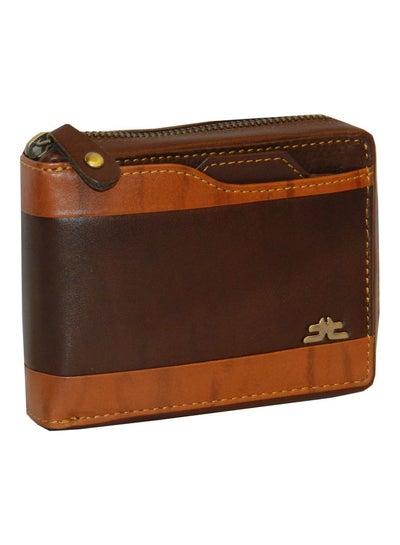 Buy Genuine Leather Designer Wallet With Zipper Dark Brown in UAE