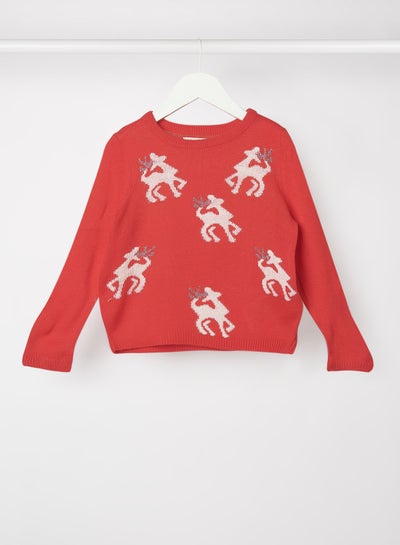 Buy Kids/Teen Knitted Reindeer Pullover Red in UAE