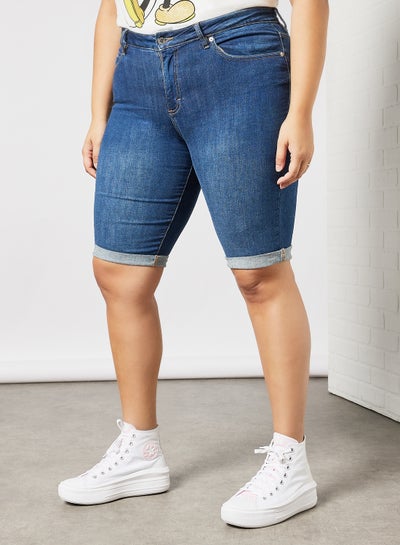 Buy Plus Size Slim Fit Denim Shorts Blue in Saudi Arabia