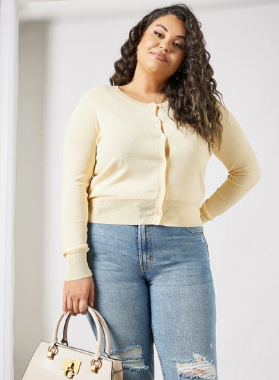 Buy Plus Size Fine Knit Cardigan Light Yellow in UAE