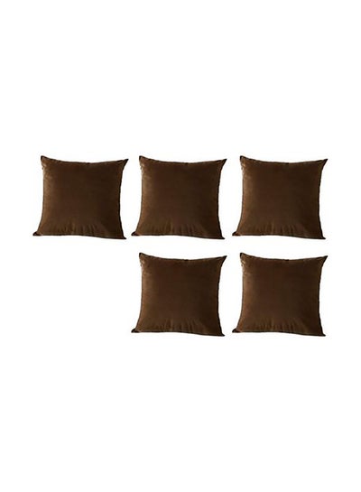 Buy 5-Piece Velvet Decorative Cushion Brown 30x30cm in Saudi Arabia