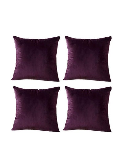 Buy 4-Piece Velvet Decorative Cushion Purple 40x40cm in Saudi Arabia