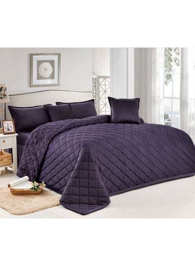 Buy 4 Pcs Single Size Soft And Fluffy Velvet Sherpa Fleece Reversible Winter Comforter Set Polyester Purple 180 X 220cm in Saudi Arabia