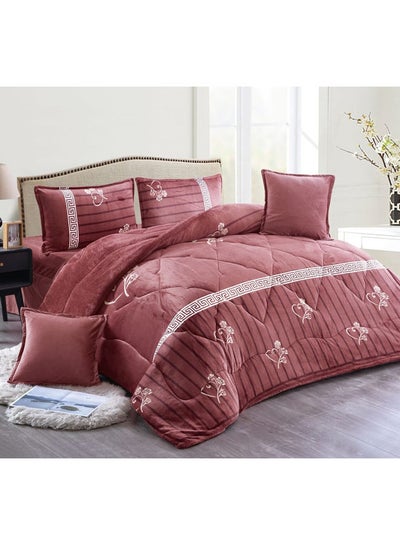 Buy 4 Pcs Single Size Soft, Warm And Fluffy Winter Velvet Fur Comforter Set Polyester Rosy Brown 180 X 220cm in Saudi Arabia