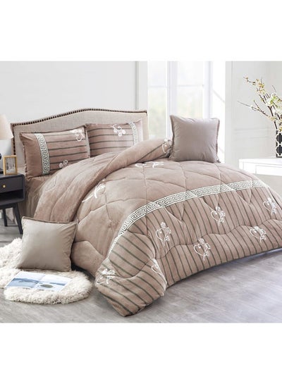 Buy 4 Pcs Single Size Soft, Warm And Fluffy Winter Velvet Fur Comforter Set Polyester Beige 180 X 220cm in Saudi Arabia