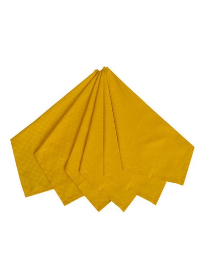 Buy 6-Piece Dobby Jacquard Table Cloth Napkins Yellow 50x50cm in UAE