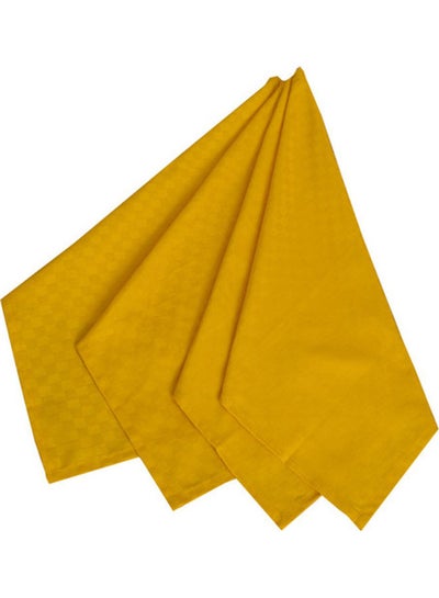 Buy 4-Piece Dobby Jacquard Table Cloth Napkin Yellow 50x50cm in UAE