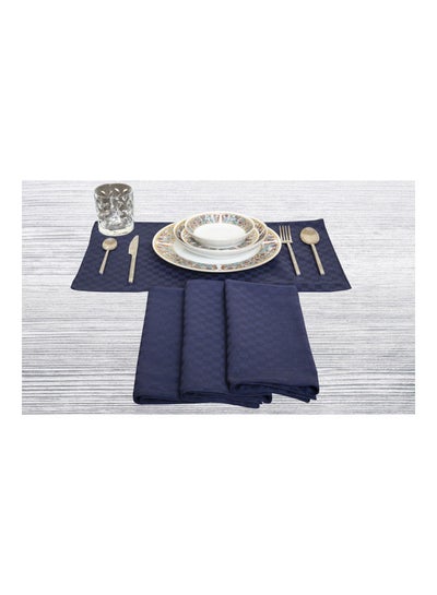 Buy 4-Piece Dobby Jacquard Table Cloth Placemat Navy 30x50cm in UAE