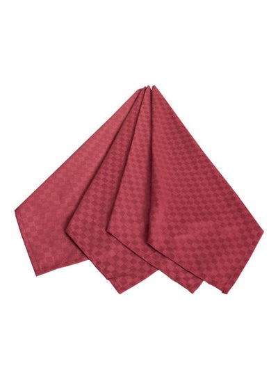 Buy 4-Piece 100% Cotton Dobby Jacquard Table Cloth Napkins Set Maroon 50x50cm in UAE