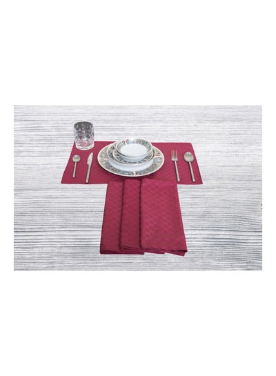 Buy 4-Piece Dobby Jacquard Table Cloth Placemat Maroon 30x50cm in UAE