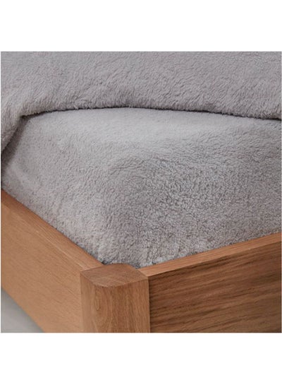 Buy Winter Bed Blanket Fitted Fleece Fur Light Grey 120x195x30cm in Egypt