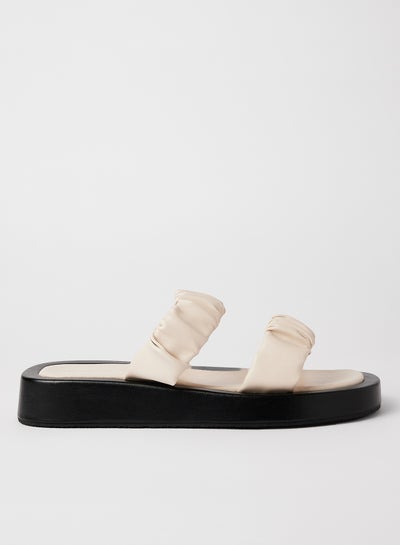 Buy Gathered Detail Flat Sandals Ivory Cream in Saudi Arabia