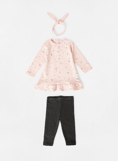 Buy Baby Dress, Pyjamas And Ribbon Set Multicolour in UAE