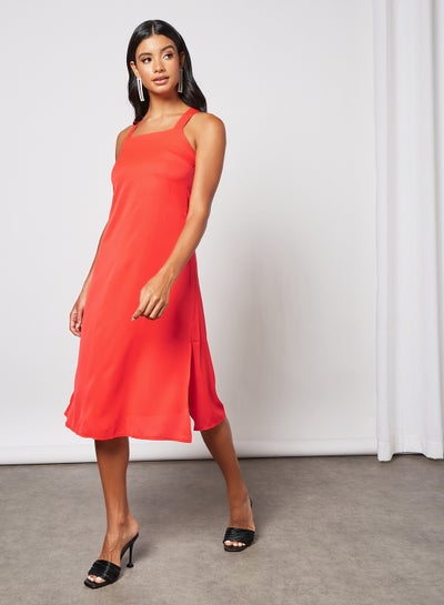 Buy Women's Strap Cami Cross Back Midi Dress With Side Slit Orange in Saudi Arabia