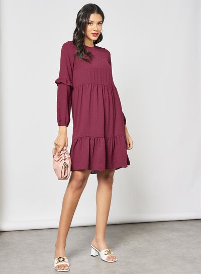 Buy Women's Casual Round Neck Short Sleeve Maxi Dress 4-Burgundy in Saudi Arabia