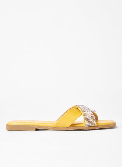 Buy Stylish Party Wear Flat Sandals Mustard/Silver in Saudi Arabia