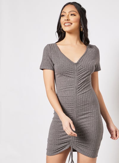 Buy Ruched Bodycon Dress Grey in Saudi Arabia