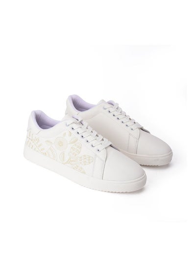Buy Casual Lace-up With Round Toe Floral Sneakers White in Egypt