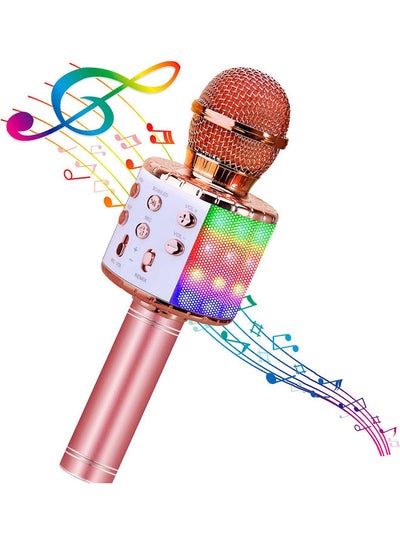 Buy 4 in 1 Portable Wireless Microphone Karaoke With Led Light Pink in UAE